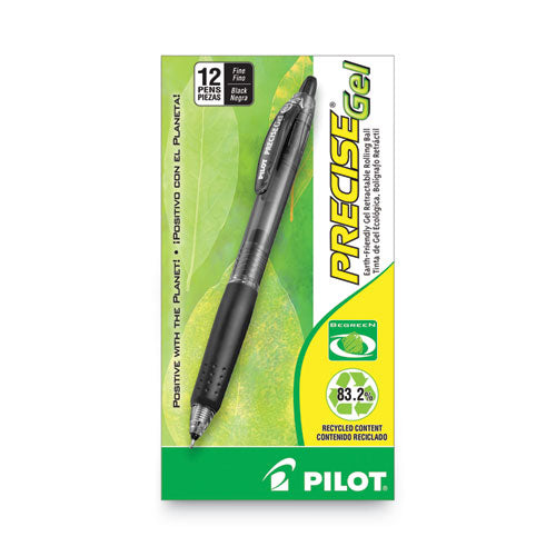 Precise Gel Begreen Gel Pen, Retractable, Fine 0.7 Mm, Black Ink, Black Barrel, Dozen