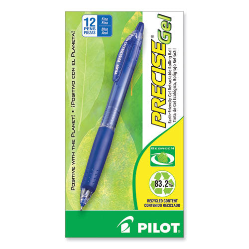 Precise Gel Begreen Gel Pen, Retractable, Fine 0.7 Mm, Blue Ink, Blue Barrel, Dozen