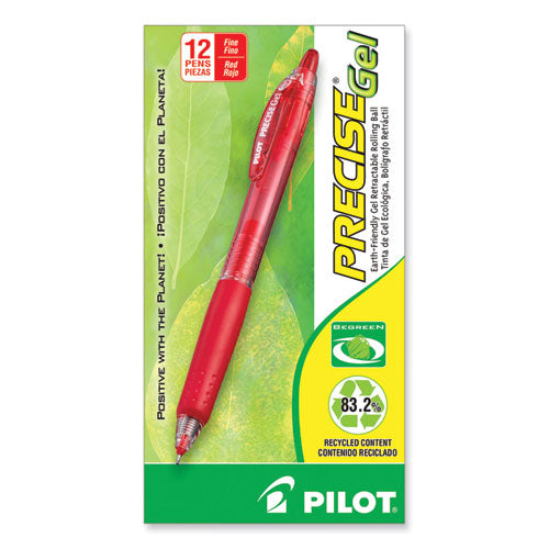 Precise Gel Begreen Gel Pen, Retractable, Fine 0.7 Mm, Red Ink, Red Barrel, Dozen