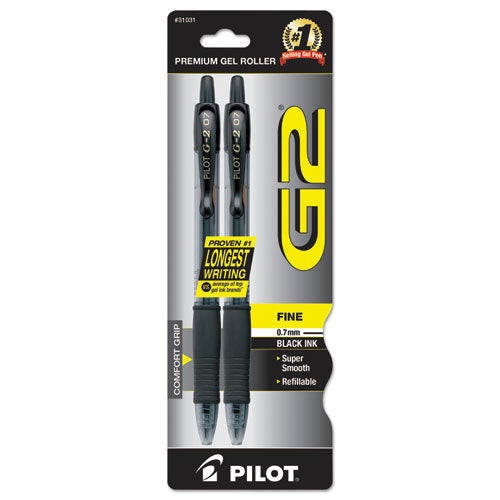 G2 Premium Gel Pen, Retractable, Fine 0.7 Mm, Black Ink, Smoke Barrel, 2/pack