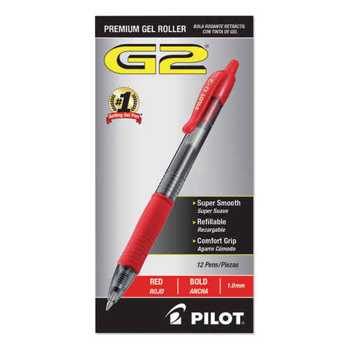 G2 Premium Gel Pen, Retractable, Bold 1 Mm, Red Ink, Smoke Barrel, Dozen