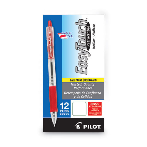 Easytouch Ballpoint Pen, Retractable, Medium 1 Mm, Red Ink, Clear Barrel, Dozen