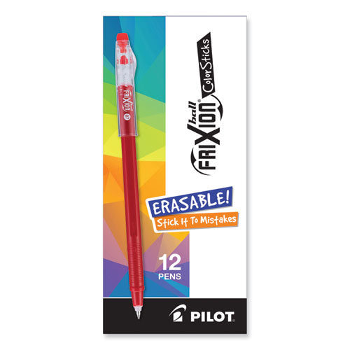 Frixion Colorsticks Erasable Gel Pen, Clipless Stick, Fine 0.7 Mm, Red Ink, Red Barrel, Dozen