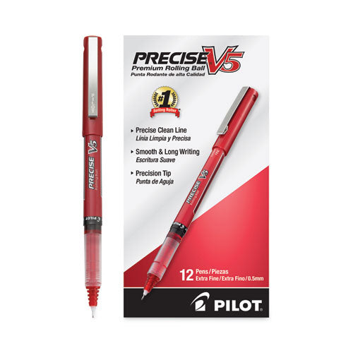 Precise V5 Roller Ball Pen, Stick, Extra-fine 0.5 Mm, Red Ink, Red Barrel, Dozen