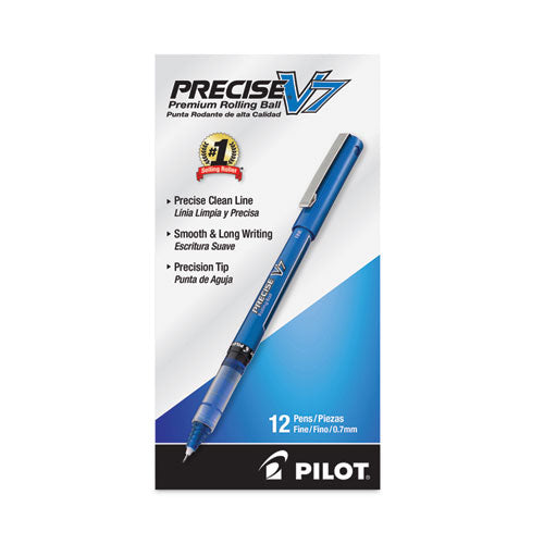 Precise V7 Roller Ball Pen, Stick, Fine 0.7 Mm, Blue Ink, Blue Barrel, Dozen