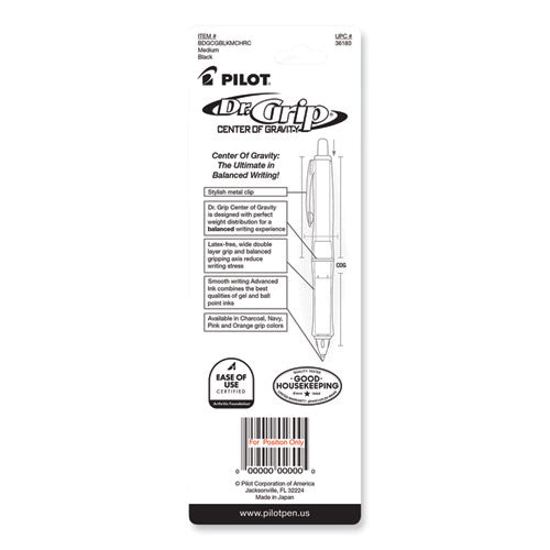 Dr. Grip Center Of Gravity Ballpoint Pen, Retractable, Medium 1 Mm, Black Ink, Silver/charcoal Grip Barrel