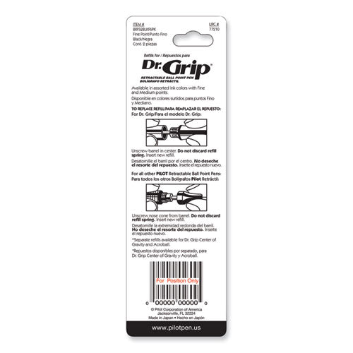 Refill For Dr. Grip, Easytouch, The Better, B2p And Rex Grip Begreen Ballpoint Pens, Fine Conical Tip, Black Ink, 2/pack