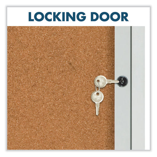 Enclosed Indoor Cork Bulletin Board With One Hinged Door, 24 X 36, Tan Surface, Silver Aluminum Frame