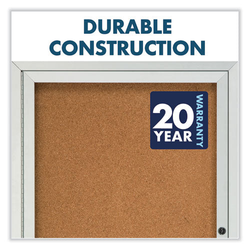 Enclosed Indoor Cork Bulletin Board With One Hinged Door, 24 X 36, Tan Surface, Silver Aluminum Frame