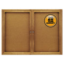 Enclosed Indoor Cork Bulletin Board With Three Hinged Doors, 72 X 36, Tan Surface, Silver Aluminum Frame