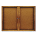 Enclosed Indoor Cork Bulletin Board With Two Hinged Doors, 48 X 36, Tan Surface, Oak Fiberboard Frame