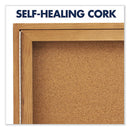 Enclosed Indoor Cork Bulletin Board With Two Hinged Doors, 48 X 36, Tan Surface, Oak Fiberboard Frame