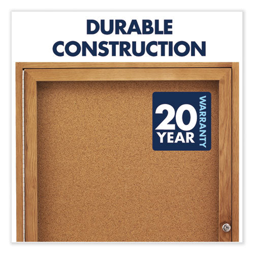 Enclosed Indoor Cork Bulletin Board With Two Hinged Doors, 48 X 36, Tan Surface, Oak Fiberboard Frame