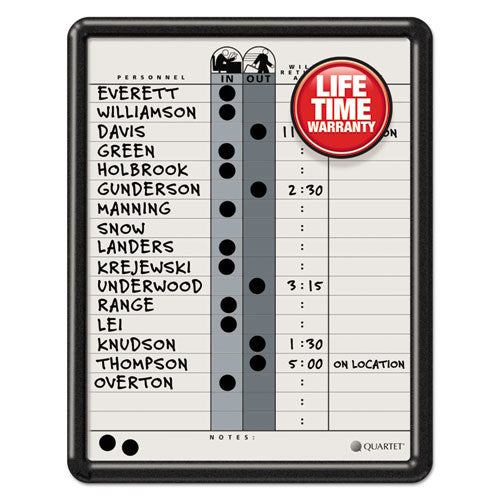 Employee In/out Board, 11 X 14, Porcelain White/gray Surface, Black Plastic Frame