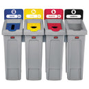 Slim Jim Recycling Station Kit, 4-stream Landfill/paper/plastic/cans, 92 Gal, Plastic, Blue/gray/red/yellow