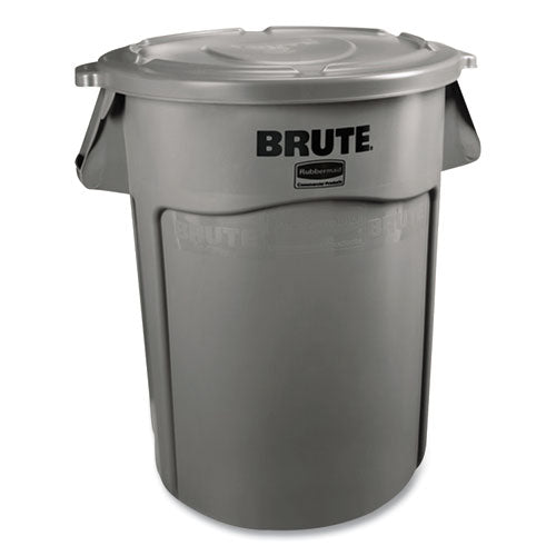 Vented Round Brute Container, 55 Gal, Plastic, Gray