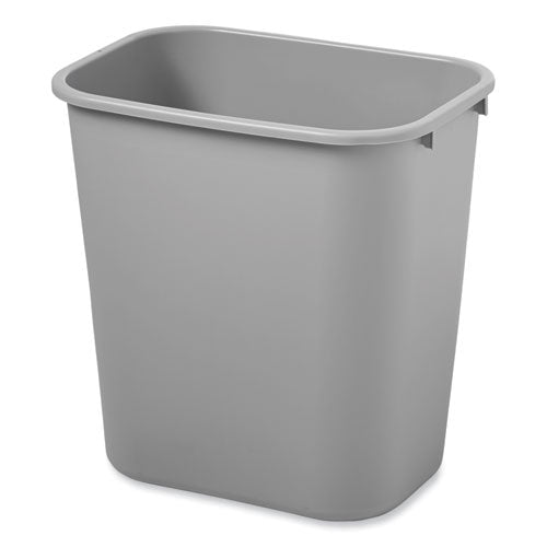 Deskside Plastic Wastebasket, 7 Gal, Plastic, Gray