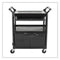 Utility Cart With Locking Doors, Plastic, 3 Shelves, 200 Lb Capacity, 33.63" X 18.63" X 37.75", Black