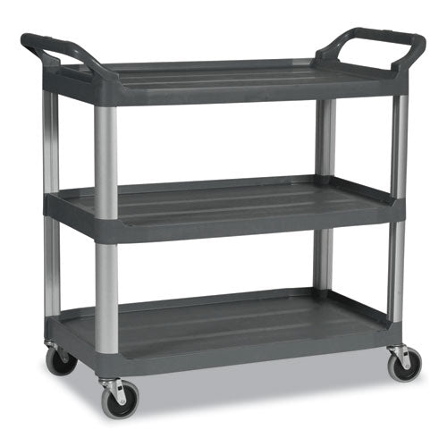 Xtra Utility Cart With Open Sides, Plastic, 3 Shelves, 300 Lb Capacity, 20" X 40.63" X 37.8", Gray