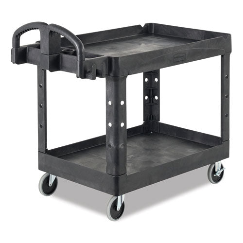 Heavy-duty Utility Cart With Lipped Shelves, Plastic, 2 Shelves, 500 Lb Capacity, 17.13" X 38.5" X 38.88", Black