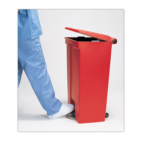 Indoor Utility Step-on Waste Container, 23 Gal, Plastic, Red