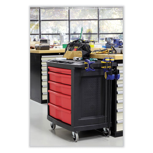 Five-drawer Mobile Workcenter, 32.63w X 19.9d X 33.5h, Black Plastic Top