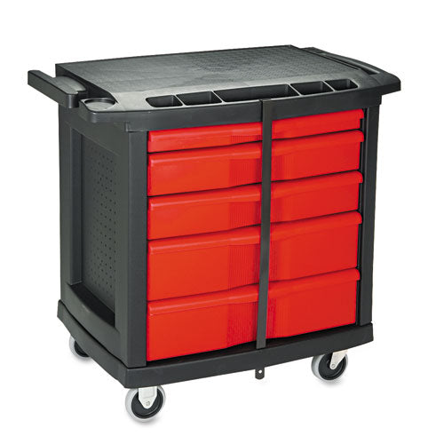 Five-drawer Mobile Workcenter, 32.63w X 19.9d X 33.5h, Black Plastic Top