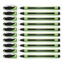 Xpress Fineliner Porous Point Pen, Stick, Medium 0.8 Mm, Black Ink, Black/green Barrel, 10/box