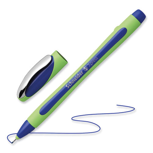 Xpress Fineliner Porous Point Pen, Stick, Medium 0.8 Mm, Blue Ink, Blue/green Barrel, 10/box