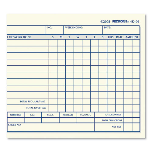 Weekly Employee Time Cards, One Side, 4.25 X 7, 100/pad