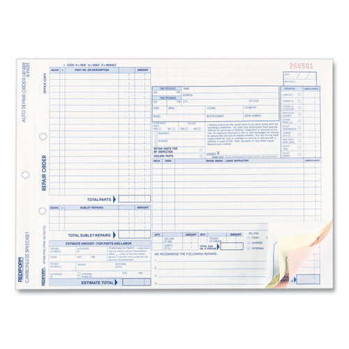 Speediset Four-part Auto Repair Form, Four-part Carbonless, 11 X 8.5, 50 Forms Total