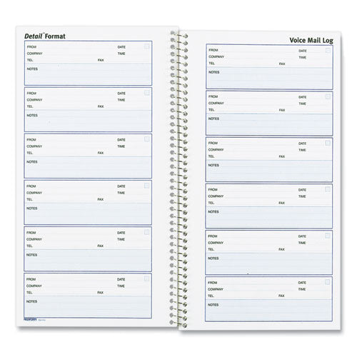 Detail Wirebound Voice Mail Log Book, One-part (no Copies), 5 X 1.63, 6 Forms/sheet, 600 Forms Total