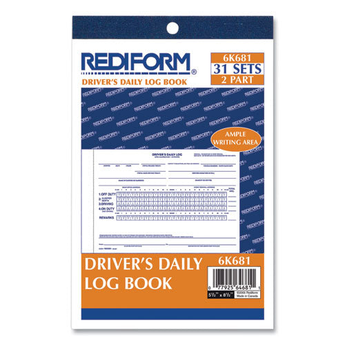 Driver's Daily Log Book With Daily Record And Hours Summary, Two-part Carbonless, 7.88 X 5.5, 31 Forms Total