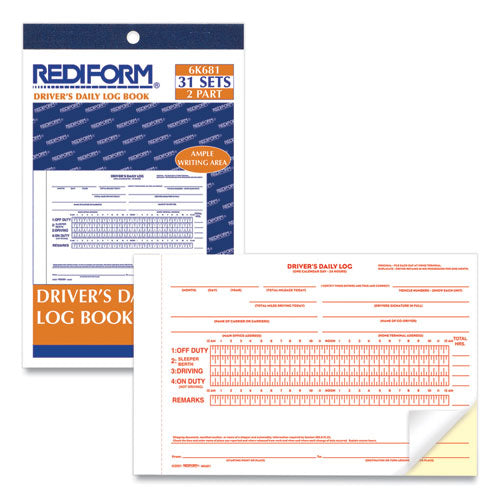 Driver's Daily Log Book With Daily Record And Hours Summary, Two-part Carbonless, 7.88 X 5.5, 31 Forms Total