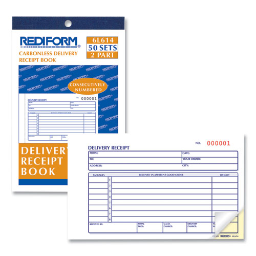 Delivery Receipt Book, Three-part Carbonless, 6.38 X 4.25, 50 Forms Total