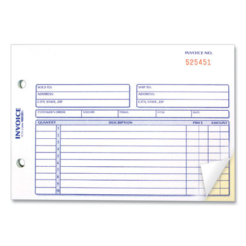 Invoice Book, Two-part Carbonless, 5.5 X 7.88, 50 Forms Total