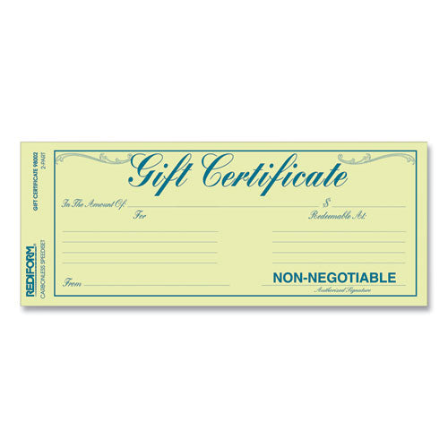 Gift Certificates With Envelopes, 8.5 X 3.67, Blue/gold With Blue Border, 25/pack