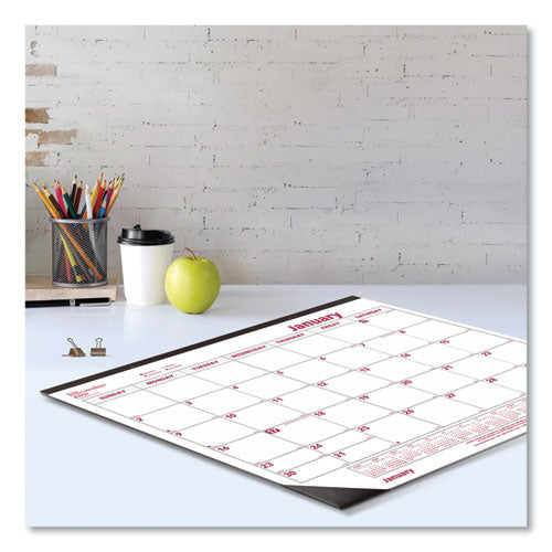 Monthly Desk Pad Calendar, 22 X 17, White/burgundy Sheets, Black Binding, Black Corners, 12-month (jan To Dec): 2024