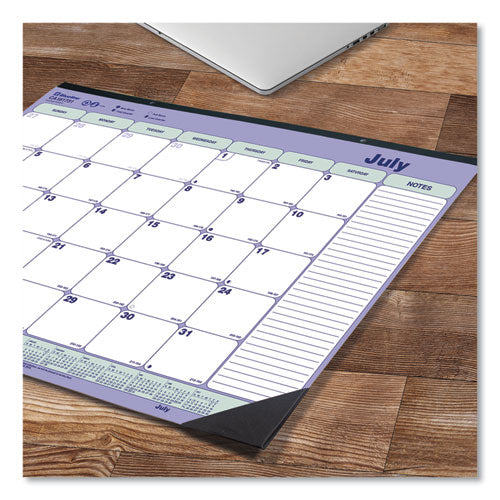 Academic Monthly Desk Pad Calendar, 21.25 X 16, White/blue/green, Black Binding/corners, 13-month (july-july): 2023 To 2024
