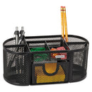 Mesh Oval Pencil Cup Organizer, 4 Compartments, Steel, 9.38 X 4.5 X 4, Black