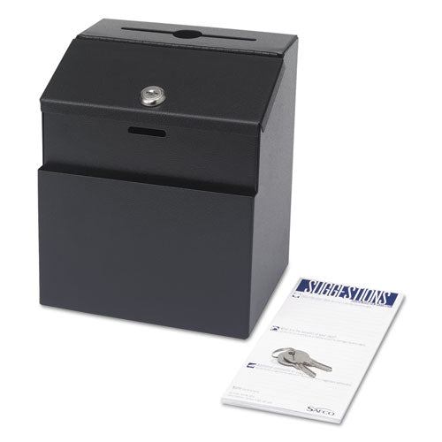 Steel Suggestion/key Drop Box With Locking Top, 7 X 6 X 8.5, Black Powder Coat Finish