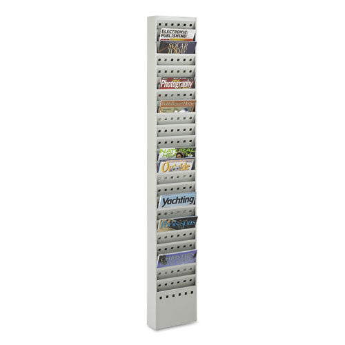 Steel Magazine Rack, 23 Compartments, 10w X 4d X 65.5h, Gray