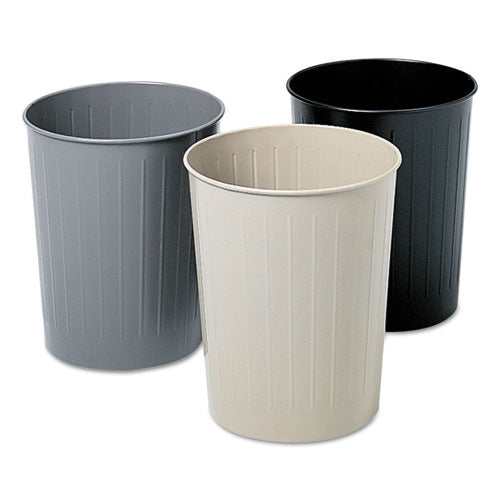 Round Wastebaskets, 6 Gal, Steel, Black