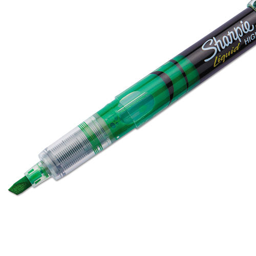 Liquid Pen Style Highlighters, Fluorescent Green Ink, Chisel Tip, Green/black/clear Barrel, Dozen