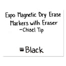 Magnetic Dry Erase Marker, Broad Chisel Tip, Black, 4/pack