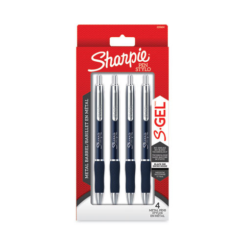 S-gel Premium Metal Barrel Gel Pen, Retractable, Medium 0.7 Mm, Black Ink, Blue Barrel, 4/pack