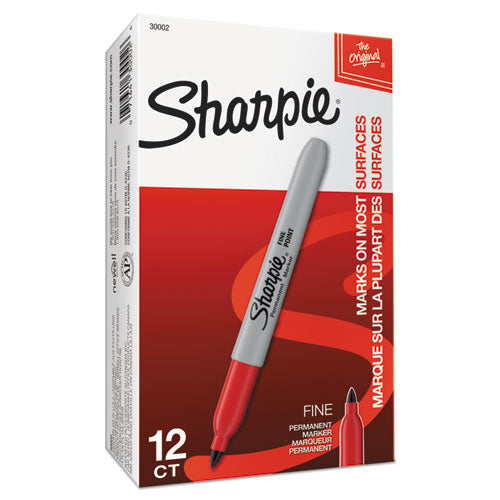 Fine Tip Permanent Marker, Fine Bullet Tip, Red, Dozen