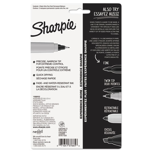 Ultra Fine Tip Permanent Marker, Ultra-fine Needle Tip, Black, 5/pack