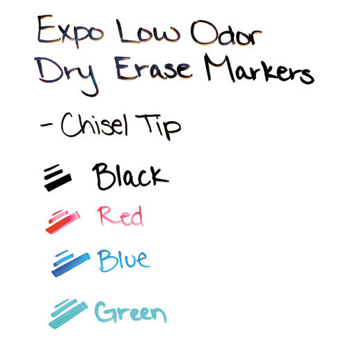Low-odor Dry Erase Marker Starter Set, Broad Chisel Tip, Assorted Colors, 4/set