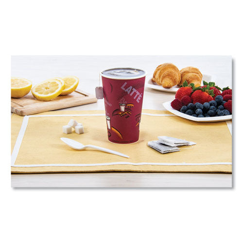 Paper Hot Drink Cups In Bistro Design, 16 Oz, Maroon, 50/pack